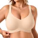 Vertvie Bras for Women No Underwire Wireless Support Bra Underarm-Smoothing Seamless Push Up Full Coverage T-Shirt Sports Bra (Large, Warm Sand)