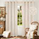 BGment Beige Linen Curtains for Living Room 84 Inch Length - French Country Cottage Core Vintage Botanical Jacquard Light Filtering Grommet Window Curtains for Dining Room 2 Panels, Each 52 Inch Wide