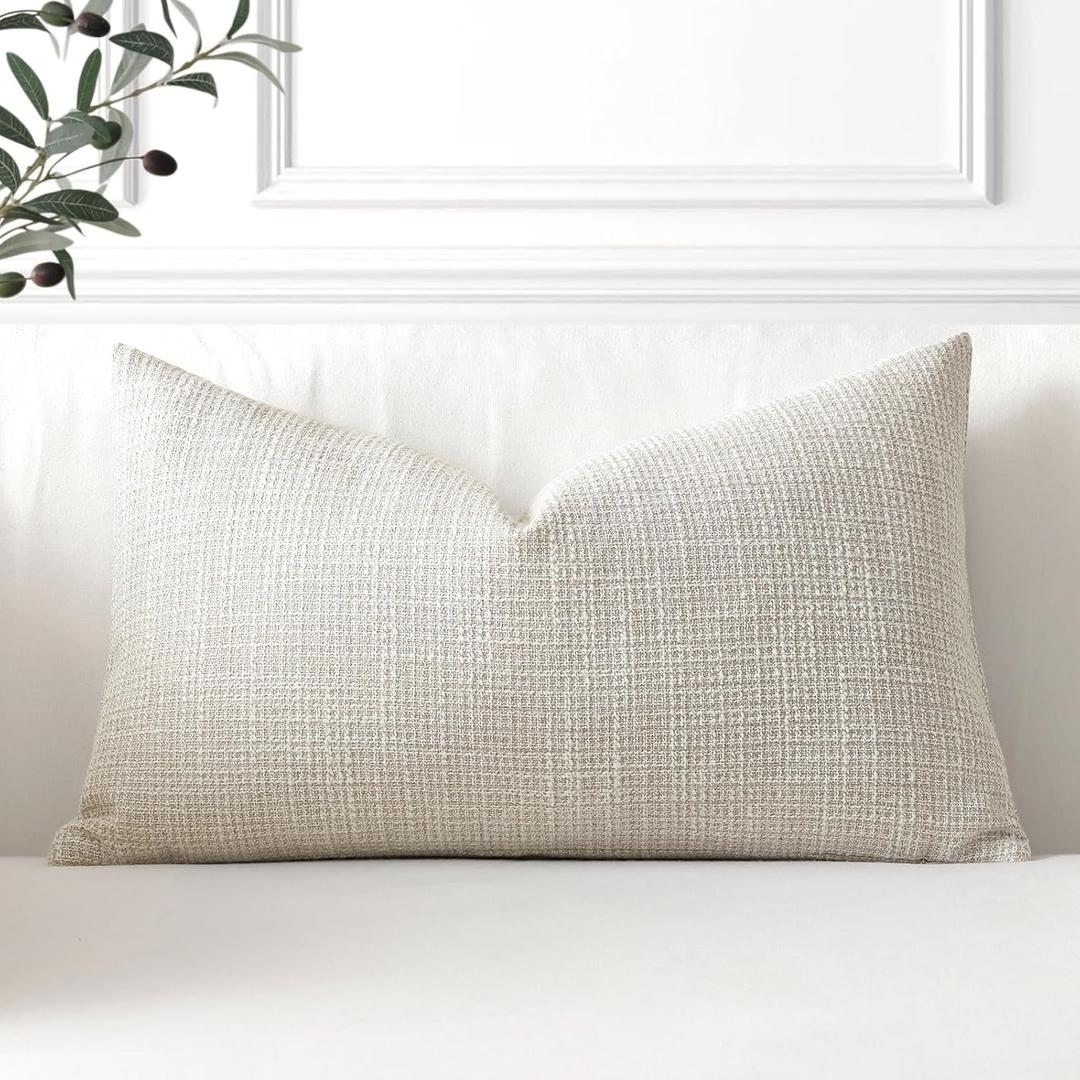 OTOSTAR Linen Throw Pillow Cover Set of 1 Decorative Lumbar Pillowcases Cushion Covers 12x20 Inch for Home Decor Sofa Bedroom Car 30 x 50CM Beige