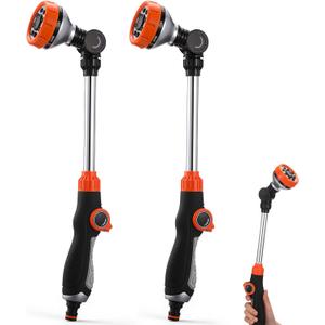 Hushee 2 Pack 18.5" Metal Watering Wand, 180 Swivel Garden Hose Nozzle with 8 Spray Patterns, Water Hose Wand with Thumb Control, Heavy Duty Sprayer Nozzle for Hanging Baskets Shrubs Plants Car