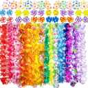 60PCS Hawaiian Luau Leis Set  Silk Leis Necklaces + Bracelets + Hair Clips | Bulk Lais Hawaii for Summer Pool Party Favors & Decor