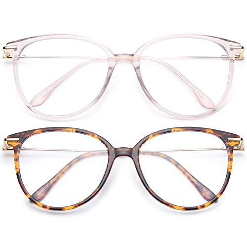 Gaoye Blue Light Blocking Glasses Women/Men, Fashion Cat Eye Fake Eyeglasses UV Ray Filter Computer Gaming Glasses (Pink+Tea Leopard)