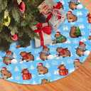 Christmas Tree Skirt with Santa Capybara 48 inches Animal Tree Skirts Xmas Mat Farmhouse Holiday Party New Year Supplies Ornaments Decorations for Mini Small Pencil Big Trees