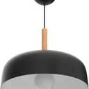 E26/27 Modern Pendant Light Industrial Art Deco Ceiling Lighting Light Fixture Simple Nordic Style Hanging Lamp Shade 1 Light Fixtures for Dining Room Kitchen Island Hallway Shop (Wooden, Black)