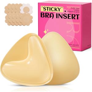 Double Sided Sticky Bra Inserts, Invisible Push Up Sticky Bra Pads for Large Breasts, Stick on Bra for Bikini Swimsuits (Medium, Beige)