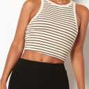MakeMeChic Women's Striped Crew Neck Crop Tops Sleeveless Fitted Summer Tank (XL)
