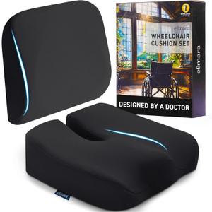 Elmara Doctor-Designed Wheelchair Seat Cushion Set  The Ultimate Comfort Solution  Thick Wheelchair Cushions Relieve Back & Sciatica Pain  Wheel Chair Cushions for Seniors, Wheelchair Pad (Black)