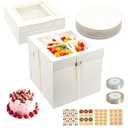 Aufind 16pcs Cake Boxes with Cake Board, 12x12x12 Inches White Bakery Boxes with Large Window for Cookies, Donuts, Cupcakes, Pastry & Pies