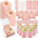 72 Pcs Bridesmaid Proposal Gifts Maid of Honor Gifts, Bridesmaid Gift Box Sets Include Decorative Box Glass Cup Makeup Bag Invited Card Lip Balm Hair Scrunchie Knotted Bracelet(Pink)