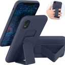 LAUDTEC Silicone Kickstand Case Compatible with iPhone XR, Vertical and Horizontal Stand Hand Strap Metal Kickstand Cover, Flexible Soft Liquid Silicone Stand Case for iPhone XR (Blue)