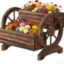 Wooden Wagon Planter Wooden Flower Cart with Wheels Outdoor Garden Planter, Decor Planter for Patio Balcony Decoration Succulent Flower Pot for Indoor Backyard Balcon planters (Carbonized, Medium)