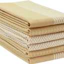 PurpleEssences 6-Pack Kitchen Towels - 15x25 Inch 100% Cotton Waffle Weave - Absorbent, Reusable Dish & Hand Towels with Hanging Loop for Home & Bar Use Fall Thanksgiving - Assorted - Tan