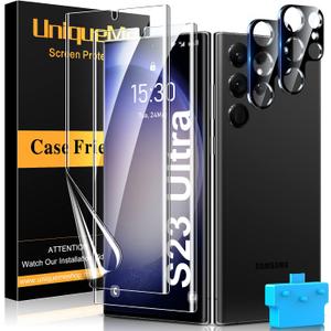 UniqueMe [2+2+1Pack] Compatible for Samsung Galaxy S23 Ultra 6.8 inch Screen Protector Flexible TPU, Camera Lens Protector with Installation Frame, 24h Scratch Self-Healing