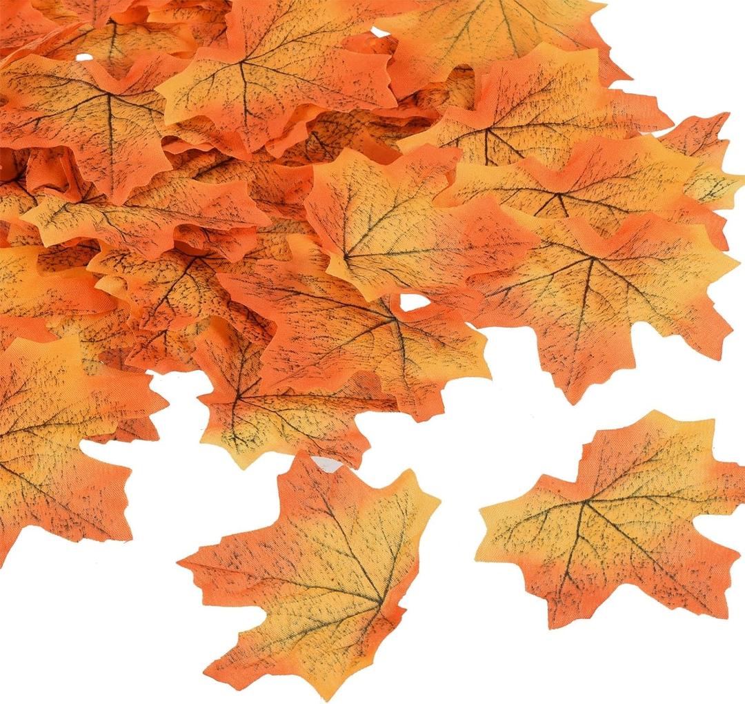 PATIKIL Artificial Leaves, 400Pcs Fall Maple Autumn Fake Leaf for Wedding Party Thanksgiving Halloween Decoration, Gold