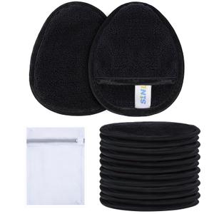 SINLAND Reusable Makeup Remover Pads For Face,Eye,Lips Microfiber Gentle Facial Cleansing Cloths for All Skin Types Friendly for Makeup Remover With Laundry Bag Black Pack of 12