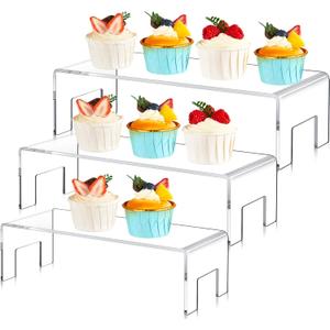 3 Pcs Extra Large 12,11,10 Inch Acrylic Display Risers Clear Acrylic Shelf Riser Display Stands 5 mm Thick Rectangular for Collectibles Figures