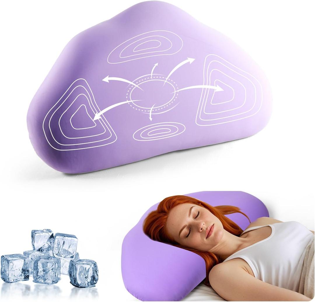 Cloud Contour Memory Foam Pillow Ergonomic Design for Sleeping Comfortably and Reducing Snoring Neck and Cervical Pillow with Cooling Pillowcase Purple
