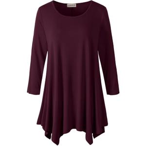 LARACE Plus Size Tops for Women 3/4 Sleeve Shirts Tunic Tops Loose Fit Basic Lady Clothes (4x-Large, Burgundy)