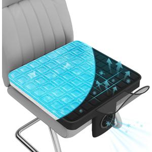 Cooling Gel Seat Cushion with 12V Power Fan, 4D Air Fiber Support Pad for Office Chair, Car Seat, Gaming, Wheelchair  3-Speed Turbo Airflow, Breathable & Non-Slip Design