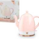Pinky Up Noelle 1.5 L Pink Electric Ceramic Kettle with Gooseneck, Cute Water Boiler for Hot Teas and Pour Over Coffee, Blush with Rose Gold