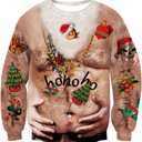 Ahegao Unisex Christmas Sweater 3D Printed Funny Graphic Pullover Sweatshirts for Party (XXXL)