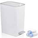 Rejomiik Small Bathroom Trash Can with Lid, 3.2 Gallon Step Garbage Can with Handle, Slim Mini Wastebasket Bin for Bedroom, Office, Dorm, White