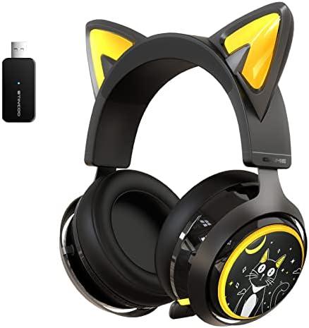 SOMIC GS510 Cat Ear Headset Wireless Gaming Headphones for PS5/ PS4/ PC, Cute Headset 2.4G with Retractable Mic, 7.1 Stereo Sound, 8Hrs Playtime, RGB Lighting (Xbox Only Work in Wired Mode)
