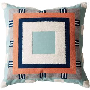 vctops Boho Geometric Tufted Decorative Throw Pillow Cover Farmhouse Cotton Embroidery Accent Square Cushion Case for Couch Sofa Bed (EmbroideryC, 18"x18")