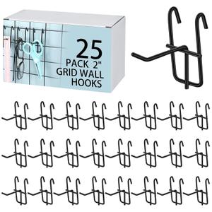 Moxweyeni 2 Inch Grid Wall Hooks 25 Pcs Gridwall Panel Hooks Store Garage Wall Mount Organizers Storage Grid Display Hangers for Retail, Craft Show, Home Setup, Customized Display(Black)