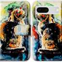 Case for Pixel 7a,Cute Cat Painting Leather Flip Phone Case Wallet Cover with Card Slot Holder Kickstand for Google Pixel 7a
