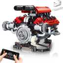 V8 Engine Model Kit That Work - 8-Cylinder Visible Engine Building Blocks Set with Motor, LED Light & APP Control - Build Your Own Engineering Kit, STEM Project for Adults & Kids (660 PCS)