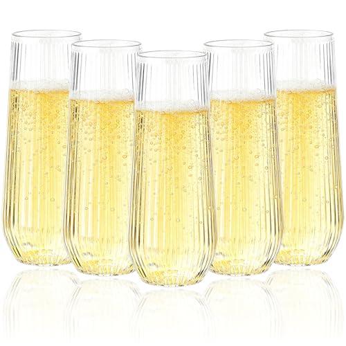 Goodluck 48pack Clear Disposable Champagne Flutes，9oz Stemless Champagne Flutes,Stemless Disposable Clear Plastic Toasting Glasses for Weddings, Birthday Parties, Family Gatherings, Bars