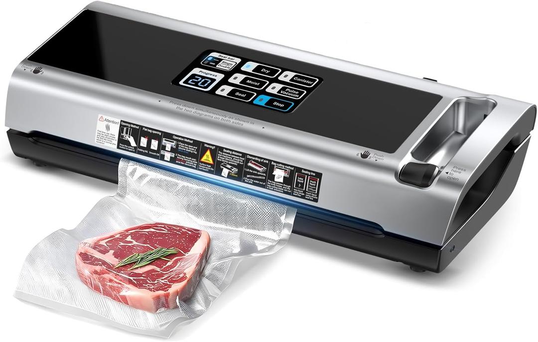 90KPa Powerful Vacuum Sealer Machine for Food Storage, Portable & Vertical Design, One-Touch Open Lid, Detachable for Easy Cleaning, Compatible with Freezer Bags