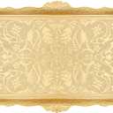 Alisveristime Ottoman Turkish Zamak Serving Tray with Traditional Motifs, Ideal for Coffee and Tea - Six Person Tray (14.5 x 9.85 in) (Gold)