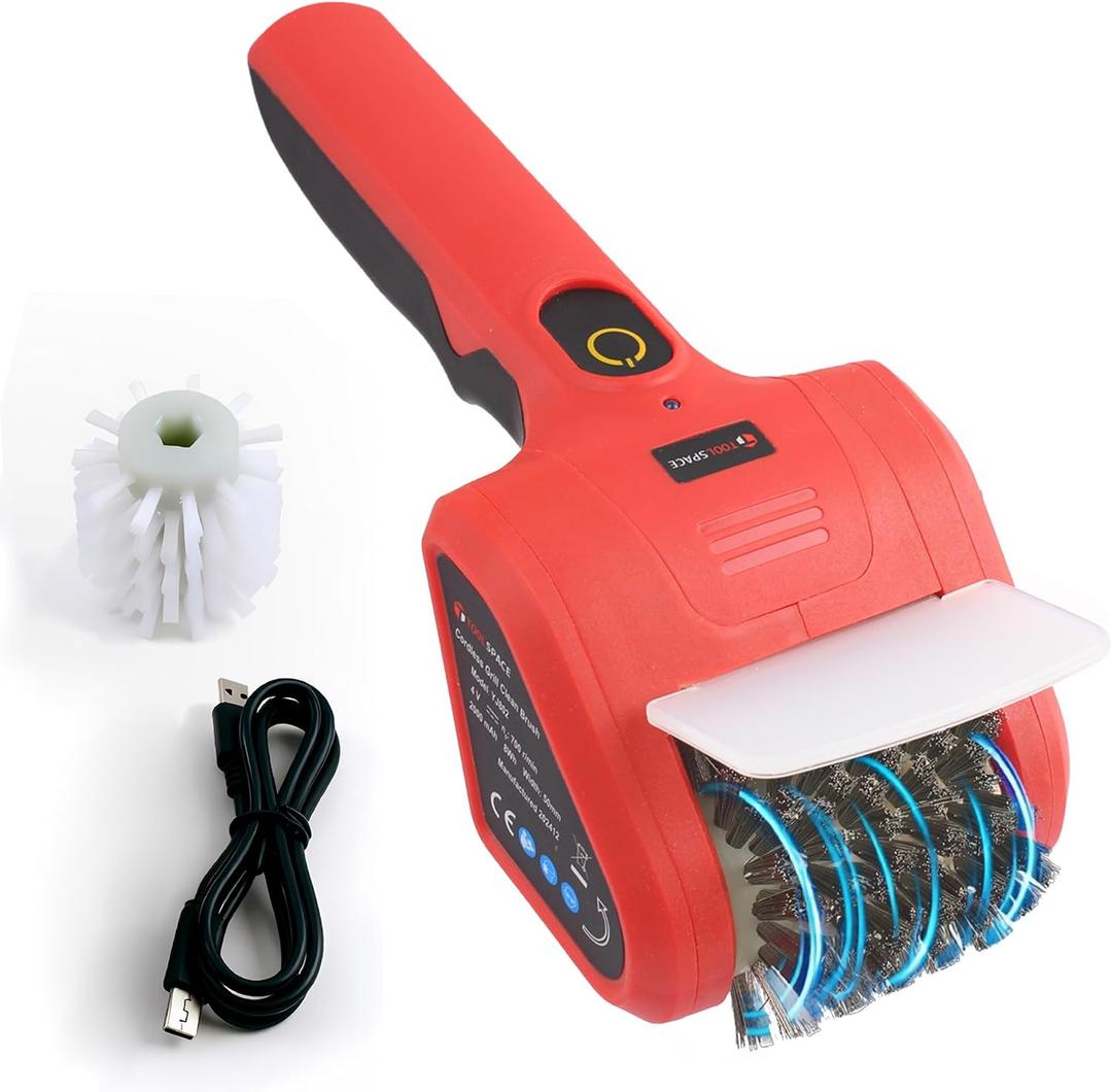 TOOLSPACE Cordless Electric Grill Brush, Rechargeable Grill Cleaner with 2PCS 360 Rotating Brush Heads, 700 RPM Powerful Cleaning for Outdoor Grills, Griddles & Barbecues
