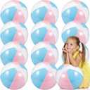 MiniInflat 12 Pcs 16" Pastel Inflatable Beach Balls Bulk Jumbo Macaron Rainbow Beach Balls Blow up Pool Game Toys for Kid Adult Summer Swimming Luau Hawaiian Party Decorations