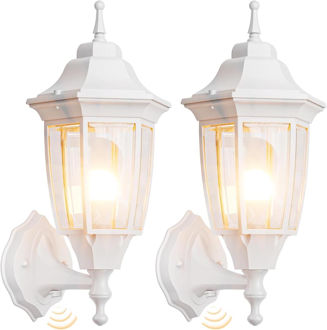 EMART Dusk to Dawn Outdoor Porch Light, Exterior Anti-Corrosion, Waterproof Aluminum & Glass Shades Wall Lamp Fixture, Modern Sconce Lantern for Yard, House, Garage - 2 Pack, White Bulb Included