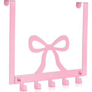 Reallnaive Pink Bow Over The Door Hooks Coquette Bathroom Decor Hanger Wall Mount Rack Holder for Towel, Hat, Coat, Cloth, Keychain, Bag, Home Organizer