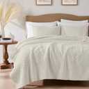 PALASSIO Beige Paisley 100% Cotton Quilt California Cal King Size Bedding Sets with 2 Pillow Shams, Oversized Boho Floral Farmhouse Vintage Soft Bedspread Shabby Chic Coverlet for All Season, 3 Pieces