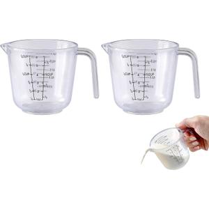 2PCS Liquid Measuring Cups, OLULU Plastic Measuring Cup Set for Baking, Cooking and Prepping Drinks ( ¾ Cups, Clear)