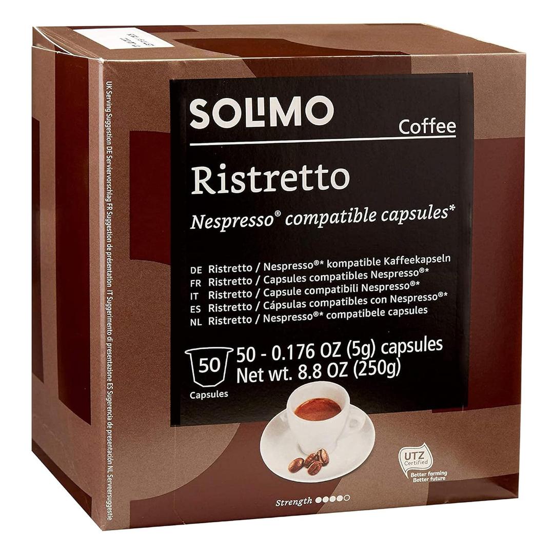 Amazon Brand - Solimo Ristretto Capsules, Dark Roast, Compatible with Original Brewers, Pack of 1x50 Capsule (50 count), Best Before 05/09/2026