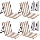 Karenhi 4 Pack Foldable Poolside Chairs Portable Beach Chair Khaki Stripe Folding Lounge Seat with Back Support with Carry Bag for Outdoor Adults Traveling Camping Picnic Lawn