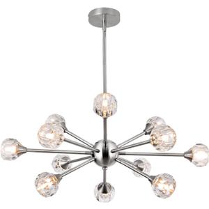 Modern Sputnik Crystal Chandelier Brushed Nickel Chandeliers 12-Lights Crystal Pendant LightCeiling Light Fixtures for Dining Room Bedroom Living Room G9 Bulbs
