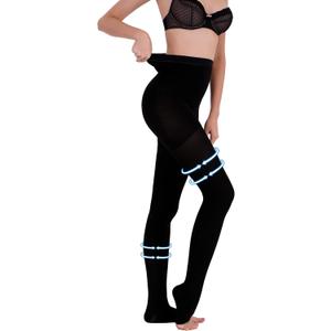 AMZAM Medical Compression Pantyhose for Women Men, 15-20 mmHg Graduated Compression Tights, Opaque Toeless Compression Stockings Waist High Support Tights for Edema, Varicose Veins, DVT,Black XL