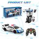 Getatoy Remote Control Car Transformer Toys for Boy 4-6 Years Old: One-Button Transforming Police Car with LED Light & 360° Rotation Drifting 2.4 Ghz Robot RC Car Christmas Birthday Gift Idea for Kids