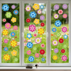 Cholemy 55 Pcs Spring Window Gel Clings Flowers Thick Gel Clings Colorful Floral Window Stickers Removable Reusable Spring Daisy Window Decal for Home Glass Classroom Home Spring Party Decor