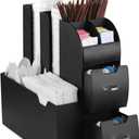 Mind Reader Cup and Condiment Station, Countertop Organizer, Coffee Bar, Kitchen, Stirrers, 5.35"W x 11.25"L x 11.15"H, Black