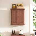 ChooChoo Bathroom Wall Cabinet, Over The Toilet Space Saver Storage Cabinet, Farmhouse Medicine Cabinet with 2 Doors and Adjustable Shelves, Cupboard, Walnut, 8.8"D x 21.1"W x 24"H