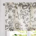 Vangao Linen Valance Curtain Farmhouse Black Floral Window Valance for Bedroom, 16 Inch French Country Flower Small Drapes for Kitchen Light Filtering Window Treatments Rod Pocket 1 Panel