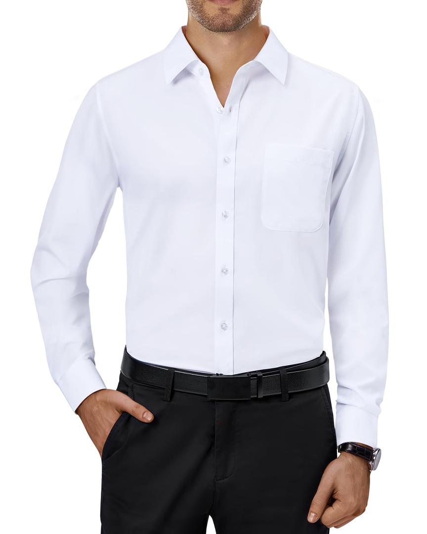Alimens & Gentle Mens Dress Shirts 4-Way Stretch Long Sleeve Collared Casual Solid Wedding Dating Button Down Shirt.L